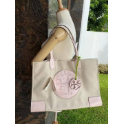 *預訂貨：約六月上旬*Tory Burch Ella Canvas Tote 帆布拼淺粉色