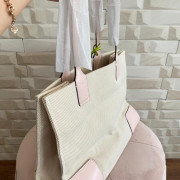 *預訂貨：約六月上旬*Tory Burch Ella Canvas Tote 帆布拼淺粉色