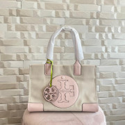 *預訂貨：約六月上旬*Tory Burch Ella Canvas Tote 帆布拼淺粉色