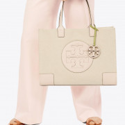 *預訂貨：約六月上旬*Tory Burch Ella Canvas Tote 帆布拼淺粉色