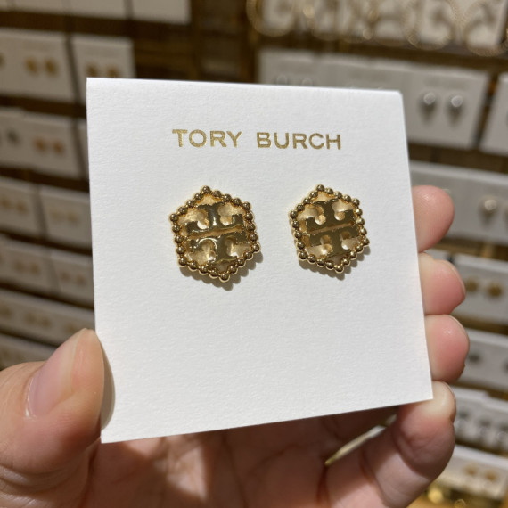 *預訂貨：約六月中旬*Tory Burch 鏤空六角型 logo耳環 