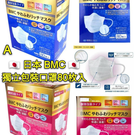 *預訂貨：約十月上旬*日本BMC高性能獨立裝口罩80枚入