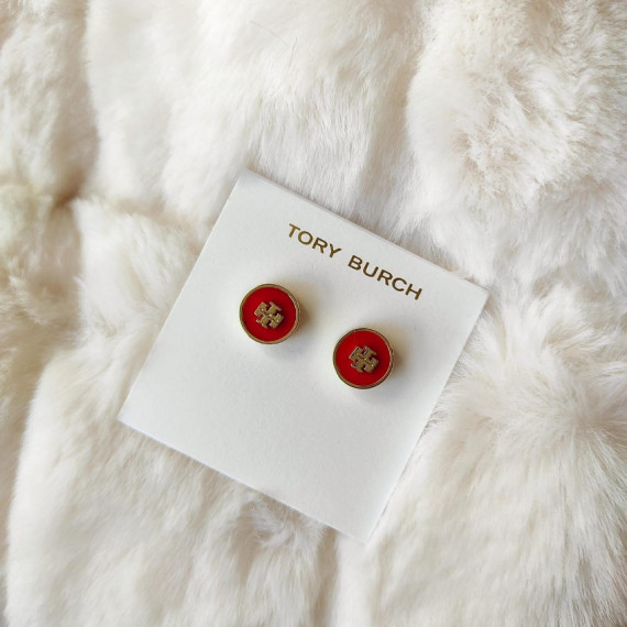  *預訂貨：約1月上旬*Tory Burch Enamel Logo Stud Earrings 